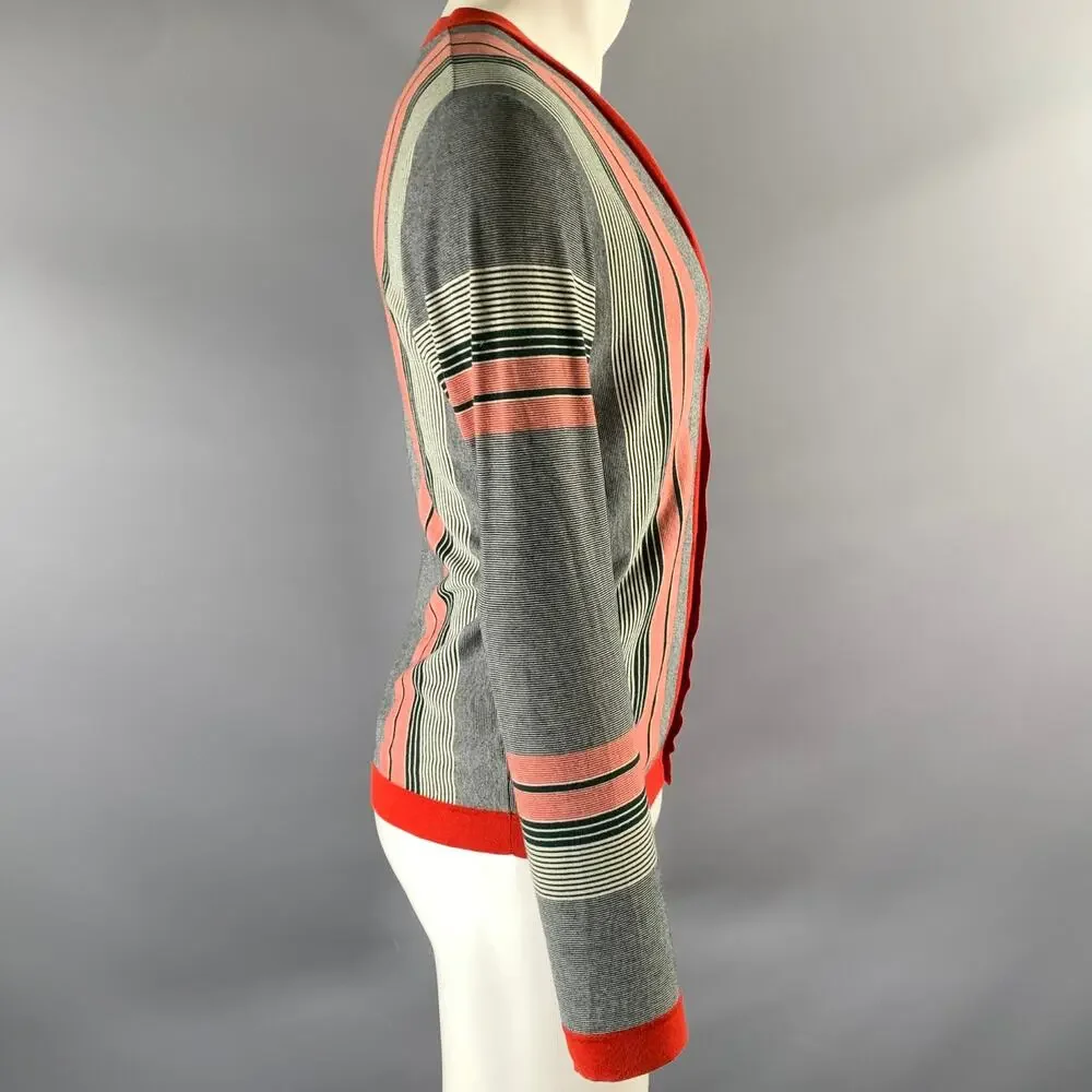 GUCCI Size S Red Green Navy Stripe V-Neck Cardigan